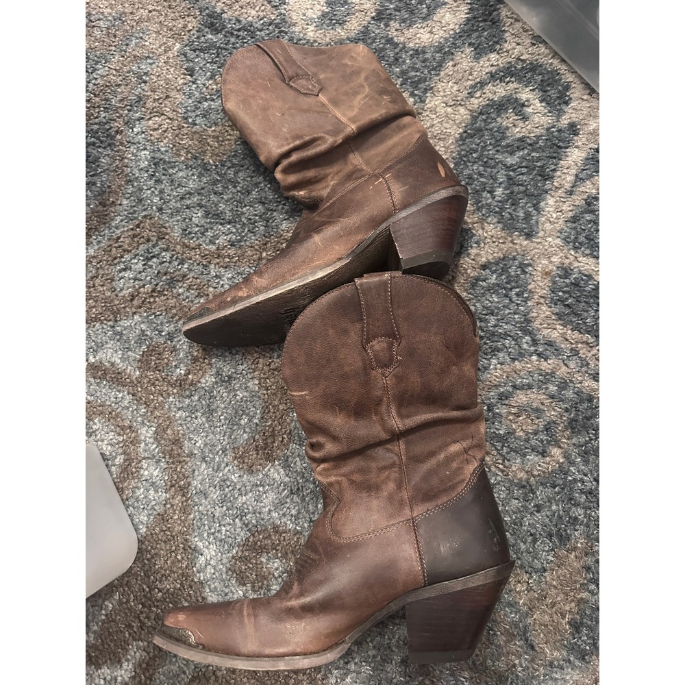 CRUSH Durango Western Boots Brown Leather Cowboy Pull On Boots Size‎ 6.5M